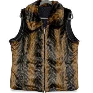 Womens‎ Sm/Med Faux Fur Reversible Vest Quilted Pockets Zip Front Warm Outerwear